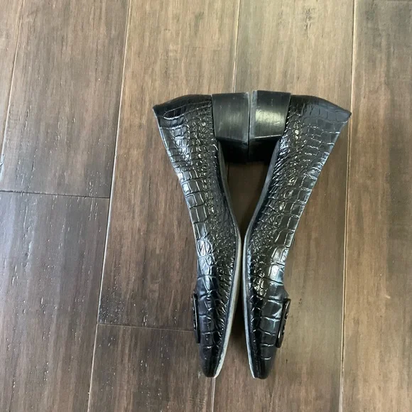 Tory Burch Black Size 11 Patent Leather Georgia Pump Square Toe Croc Embossed - Picture 5 of 6